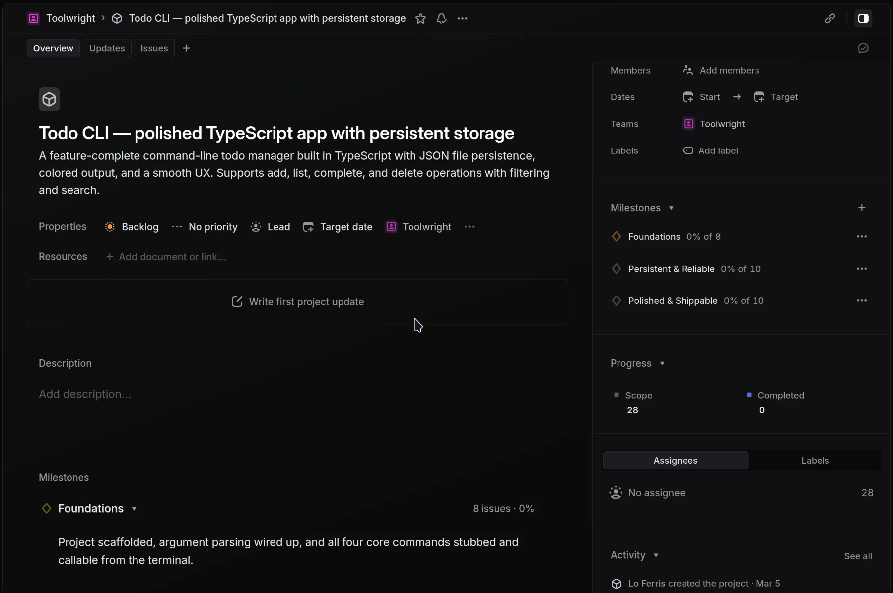 Linear dashboard after bootstrap