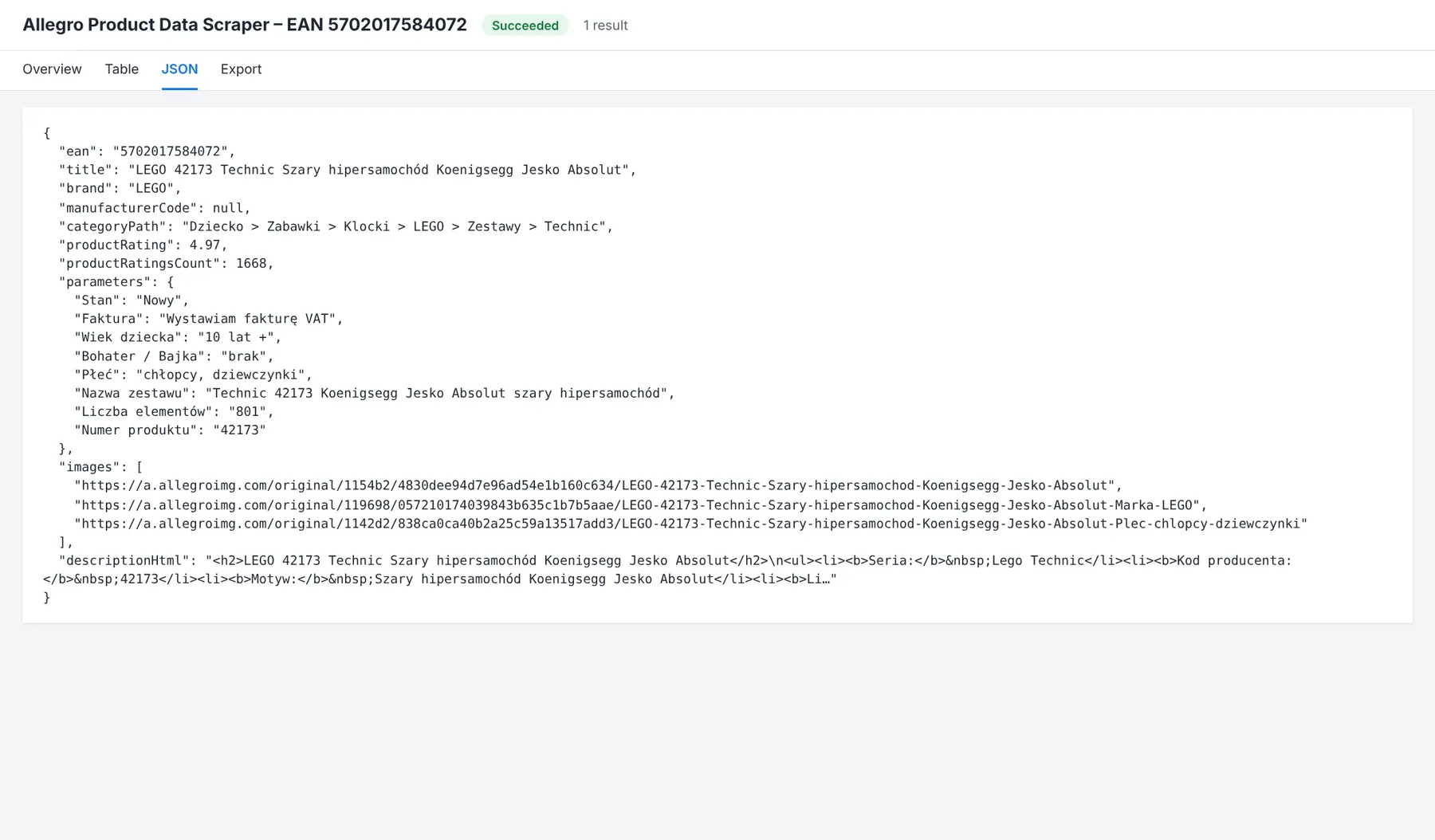 Product content dataset