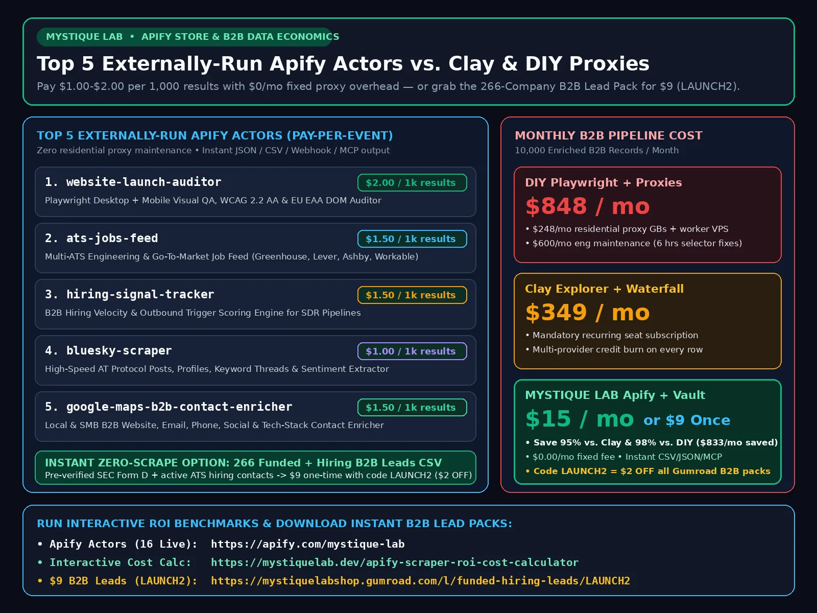 MYSTIQUE LAB Apify Scrapers vs. DIY Headless Proxies & Legacy SaaS Cost Benchmark