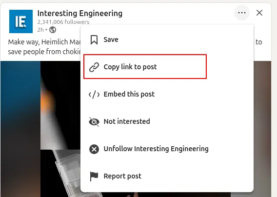 Copy LinkedIn Post Link