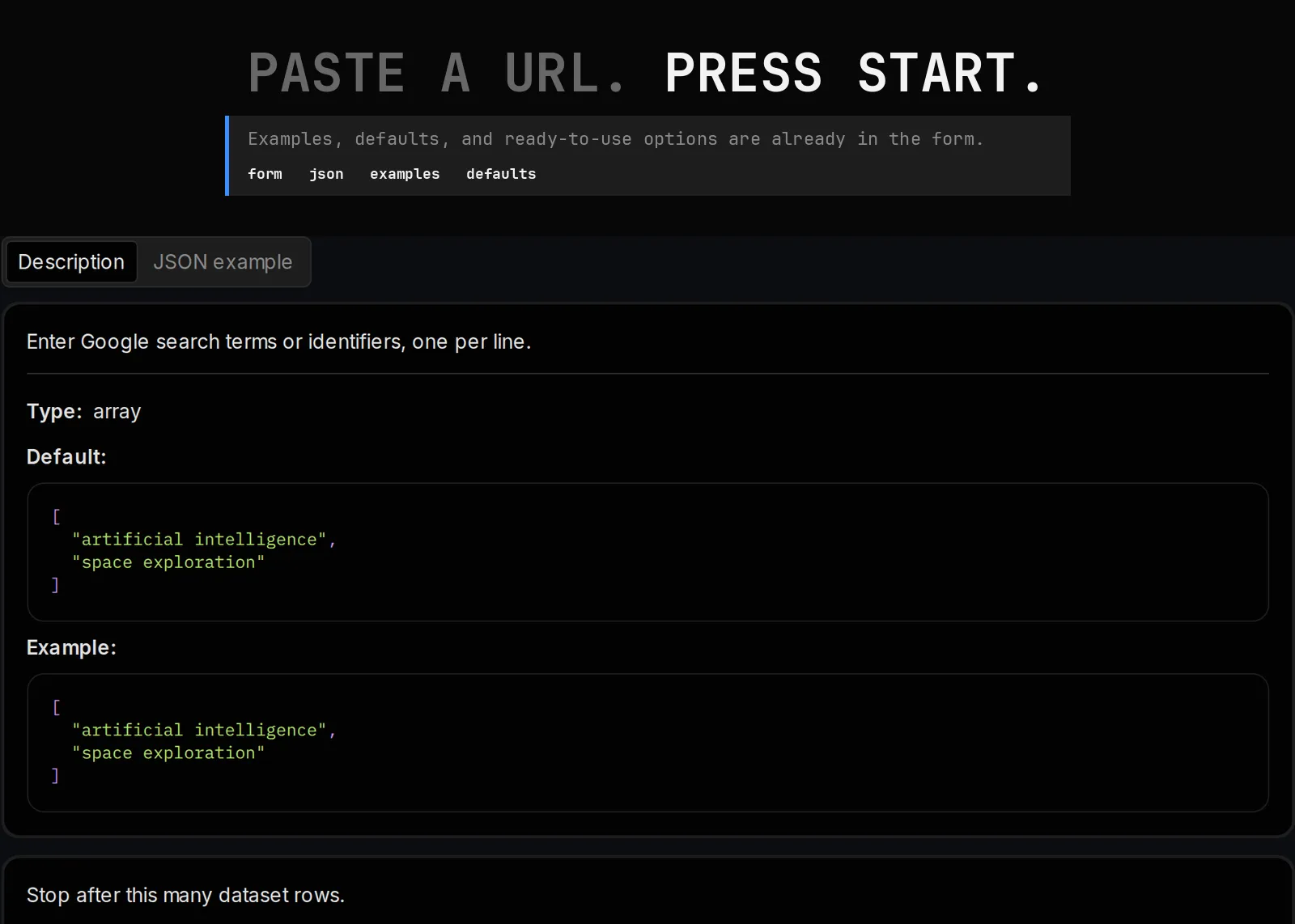 Google News Scraper published input controls