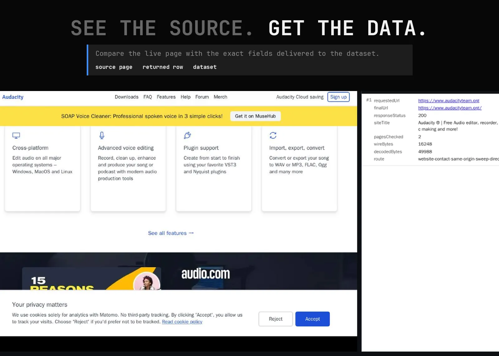 Website Lead Scraper source page and returned record