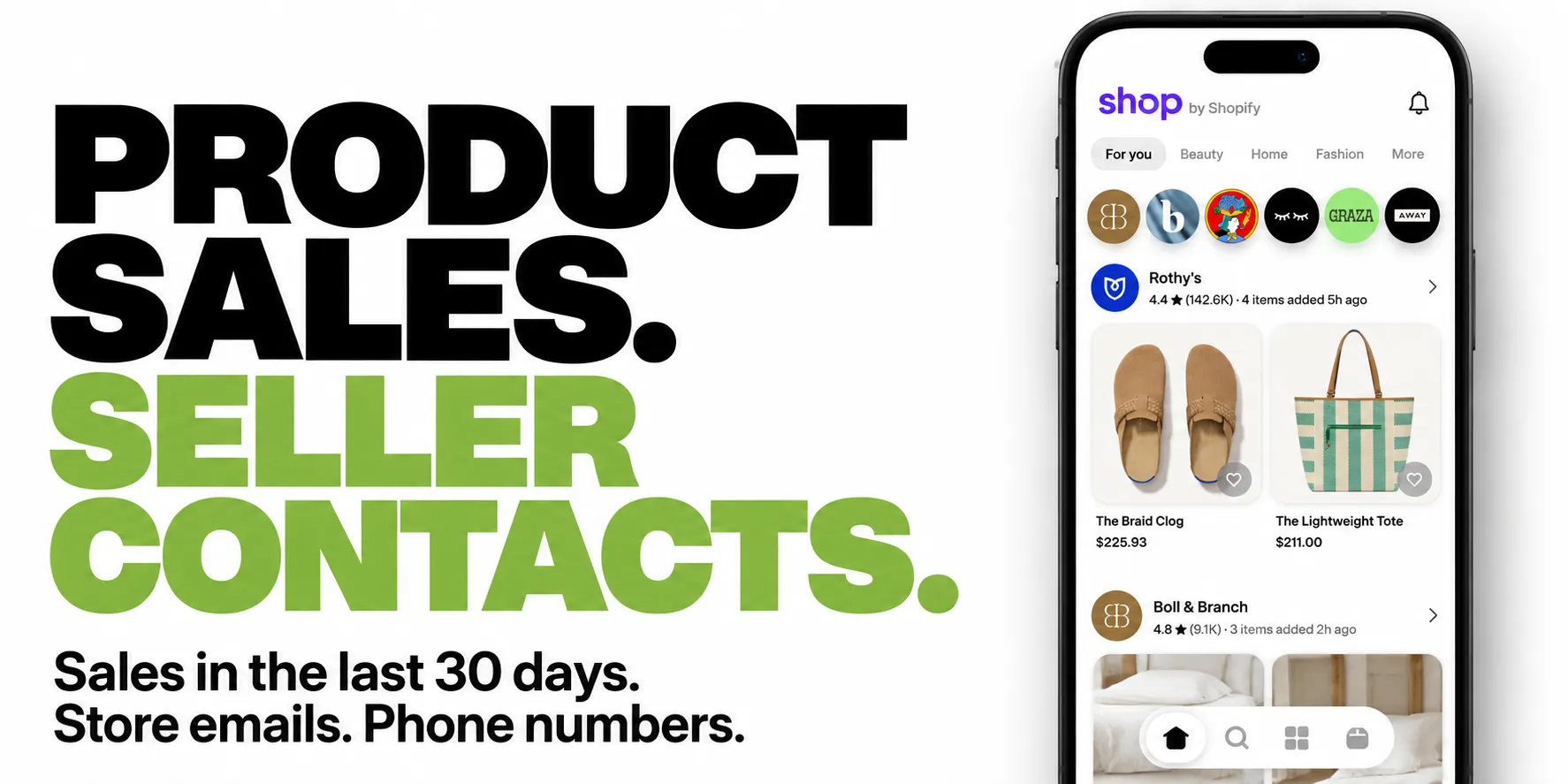 PRODUCT SALES. SELLER CONTACTS. Sales in the last 30 days. Store emails. Phone numbers.