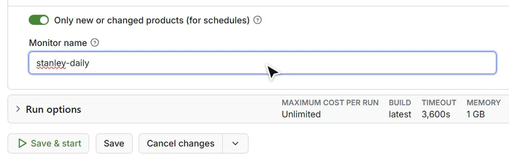 Only new or changed products, with a monitor name