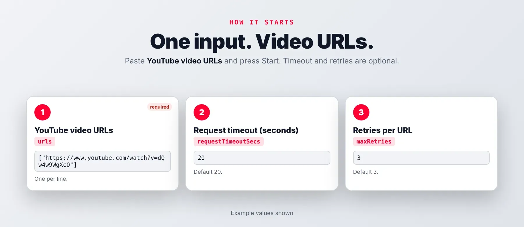Input fields of the YouTube Most Replayed Scraper