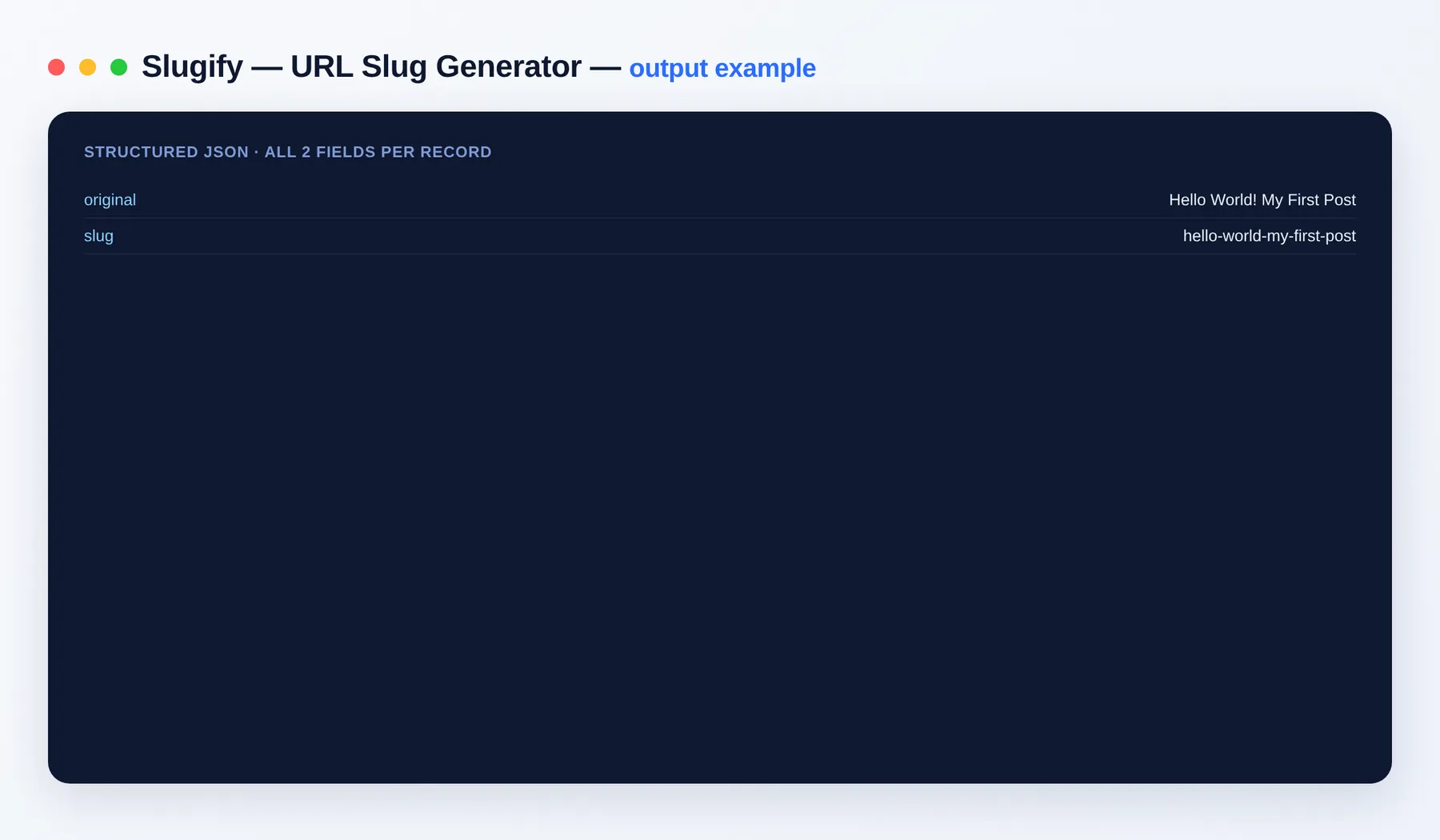 Slugify — URL Slug Generator output — the results as a clean dataset