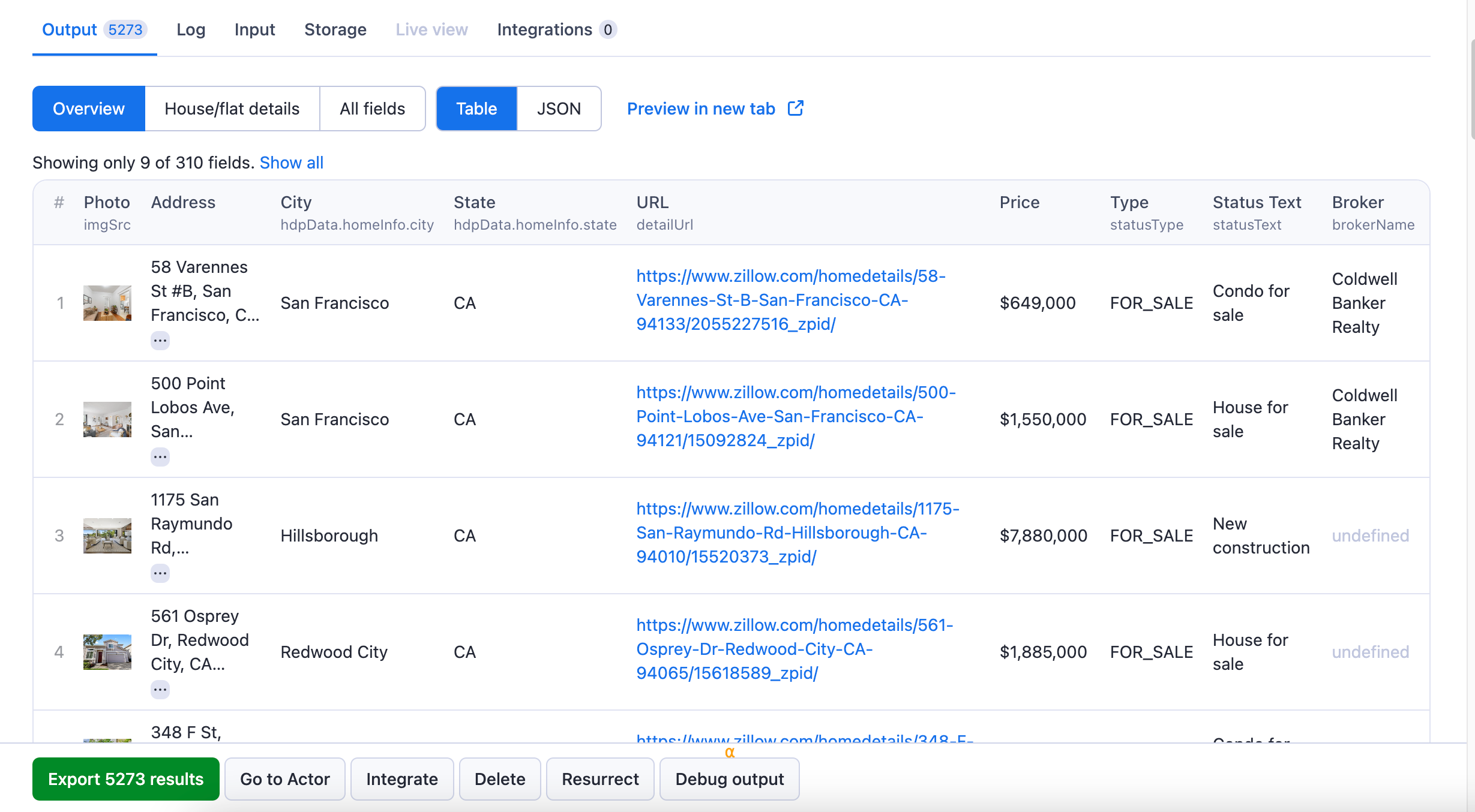 Zillow scraping dataset