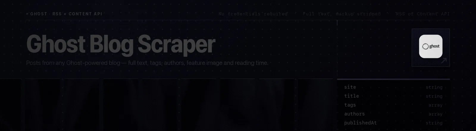 Ghost Blog Scraper: Posts from any Ghost-powered blog, full text, tags, authors, feature image and reading time