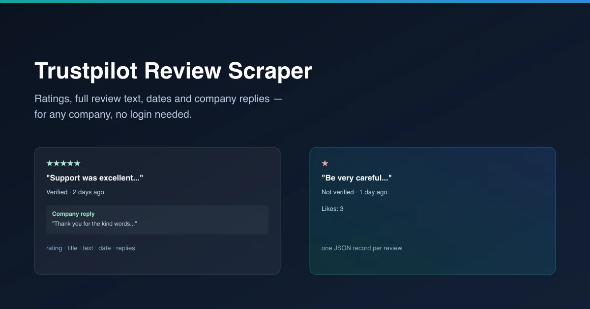 Trustpilot Review Scraper — get any company's Trustpilot reviews with ratings, full text, dates and company replies