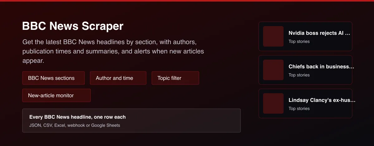 BBC News Scraper - BBC News headlines with section, author, time and summary