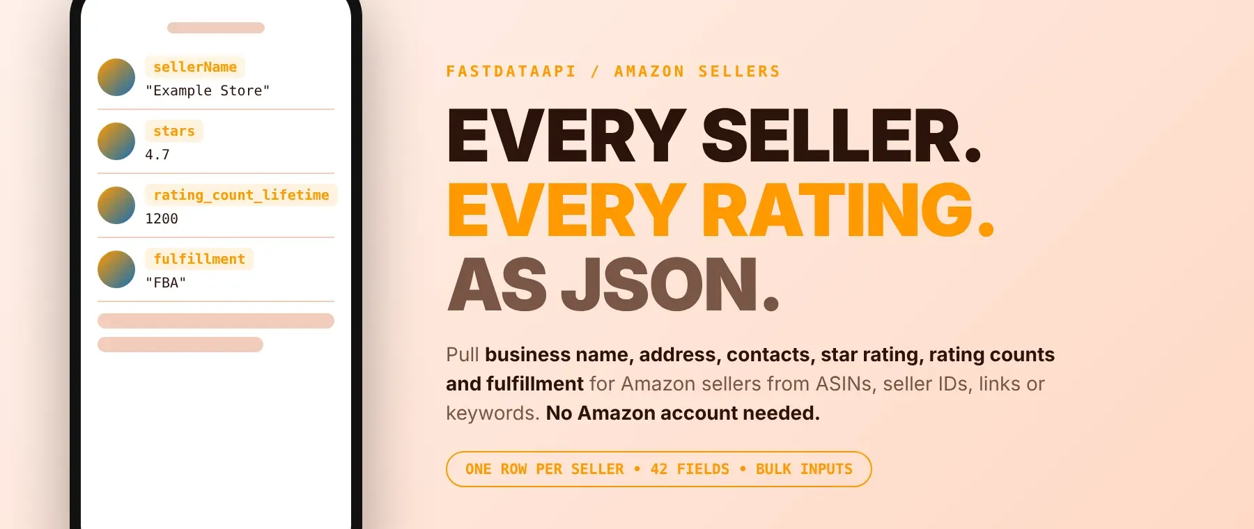 Amazon Seller Data Extractor output: seller name, rating and fulfillment as JSON