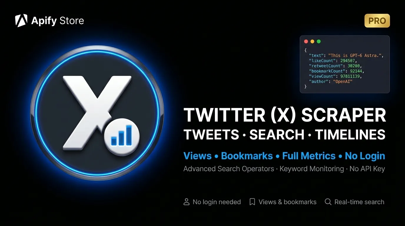 Twitter (X) Scraper — Tweets, Search, Timelines & Full Metrics