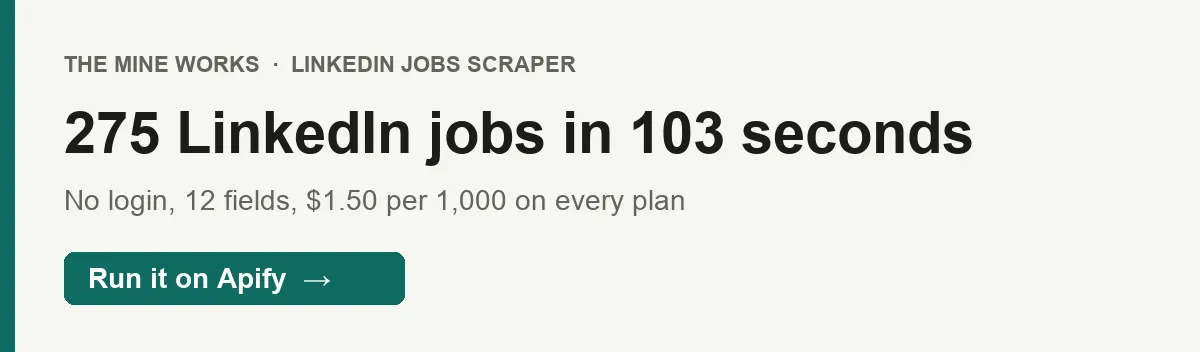 275 LinkedIn jobs in 103 seconds: a recorded search for data engineer jobs in the United States returned 275 listings in 103.1 seconds