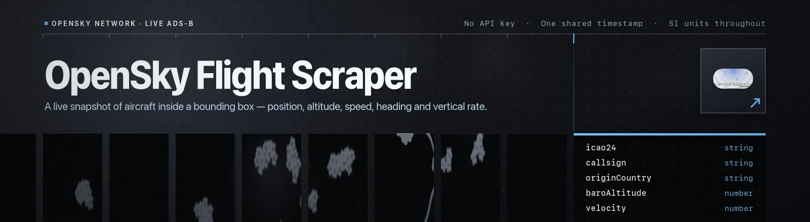 OpenSky Flight Scraper: A live snapshot of aircraft inside a bounding box, position, altitude, speed, heading and vertical rate
