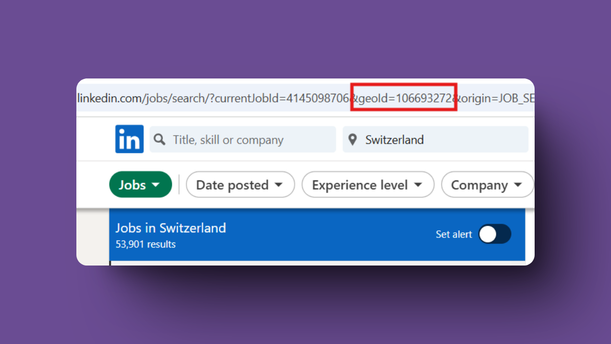 Get geoId code from LinkedIn job offers list