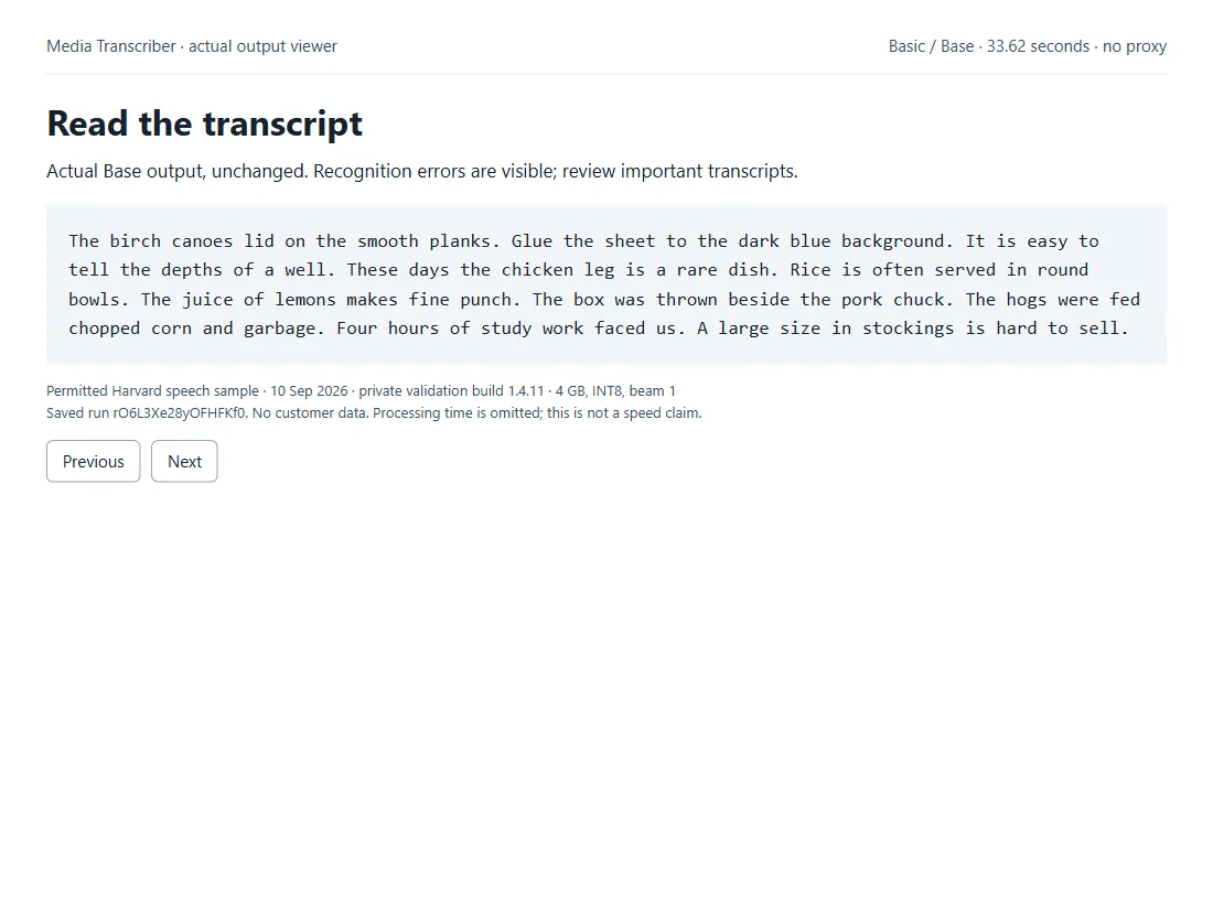 Actual Basic transcript, with recognition mistakes preserved