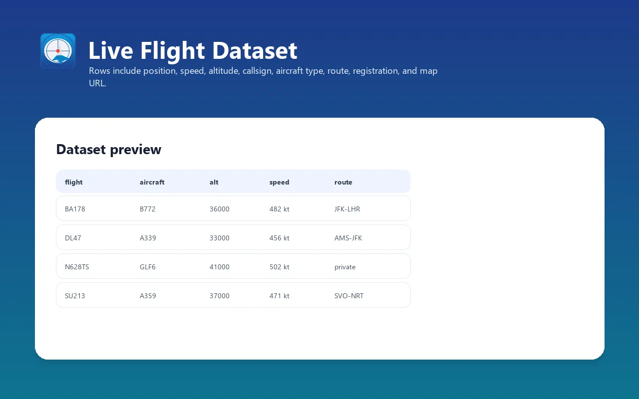 Live aircraft position dataset preview