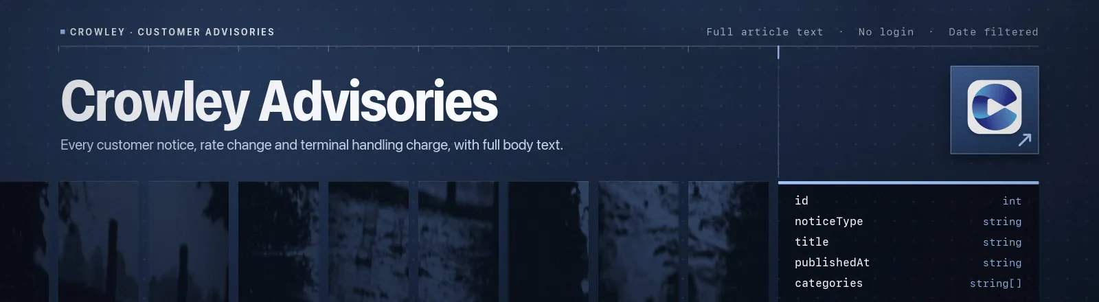 Crowley Advisories: Every customer notice, rate change and terminal handling charge, with full body text