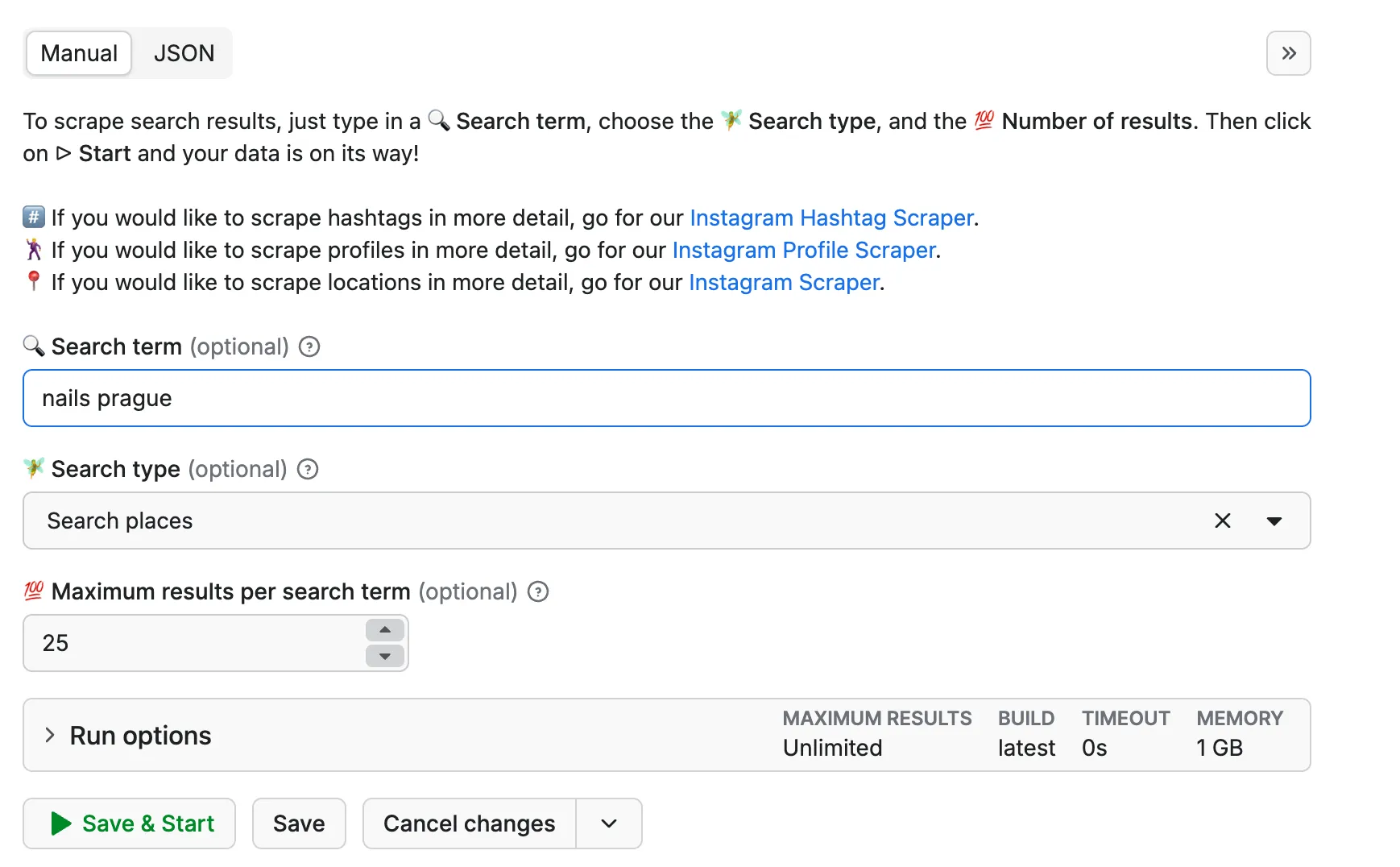 Instagram Search Scraper input