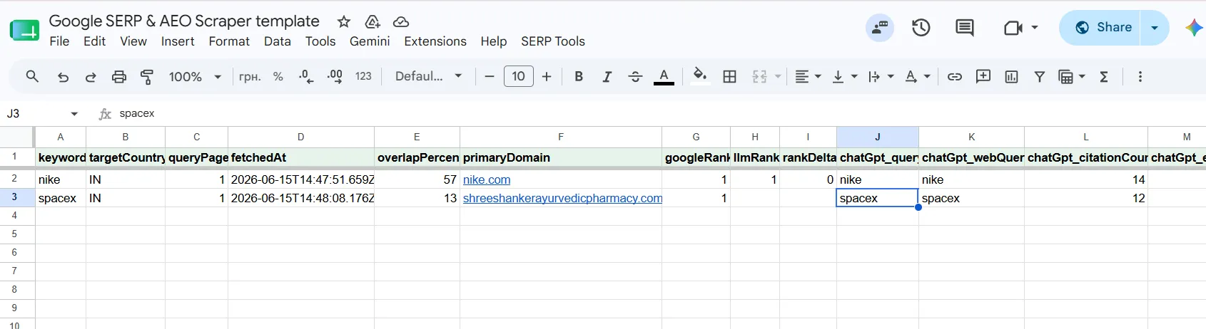 Google Sheets LLM Summary tab