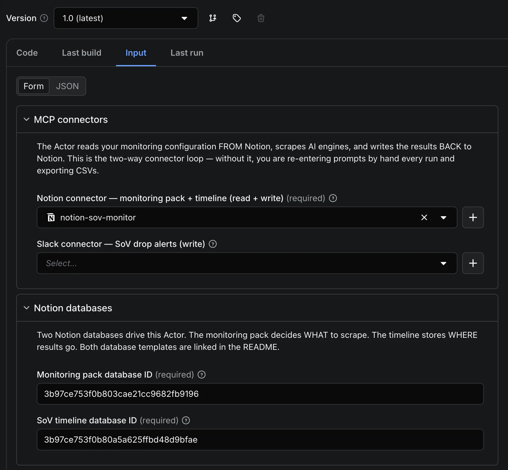 Apify Console input
