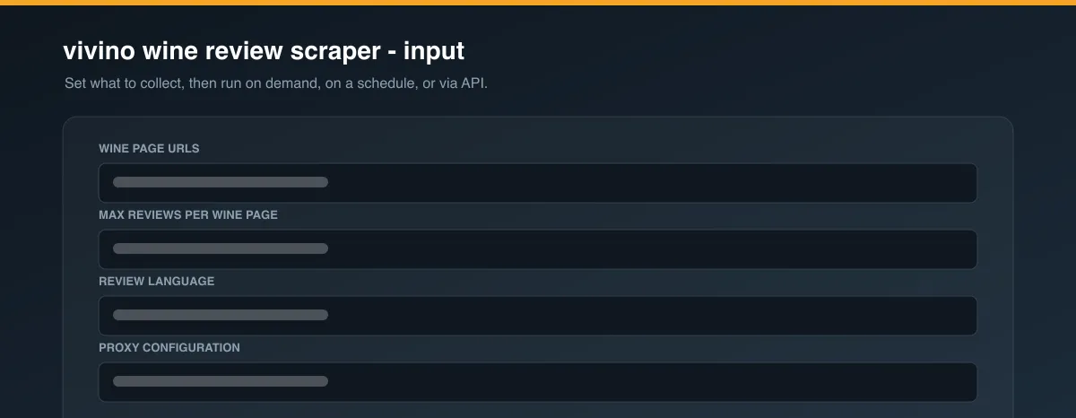 vivino wine review scraper input options