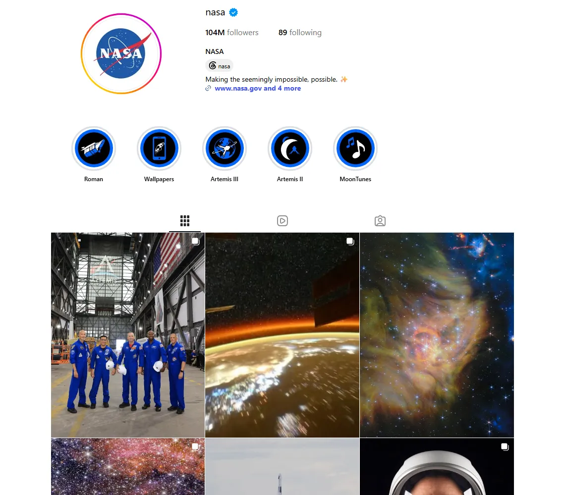 Instagram posts grid of a public profile that Instagram Scraper turns into rows