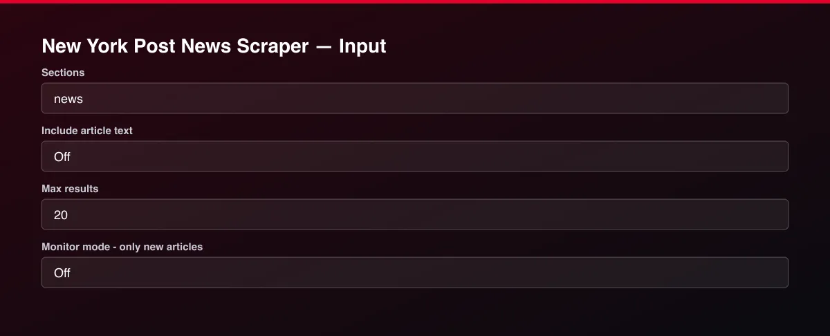 New York Post News Scraper input form