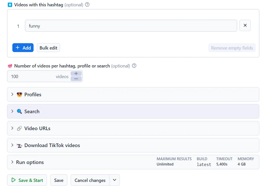 TikTok Data Extractor input
