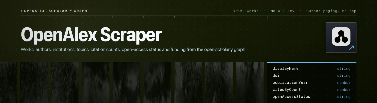 OpenAlex Scraper: Works, authors, institutions, topics, citation counts, open-access status and funding from the open scholarly graph