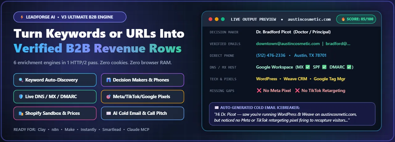 LeadForge AI — B2B Lead Finder, Verified Email, Ad Pixels & Tech Enricher