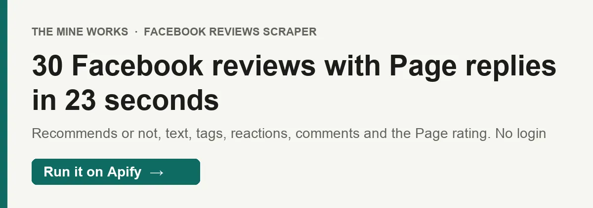 30 Facebook reviews with Page replies and the Page rating in 23 seconds