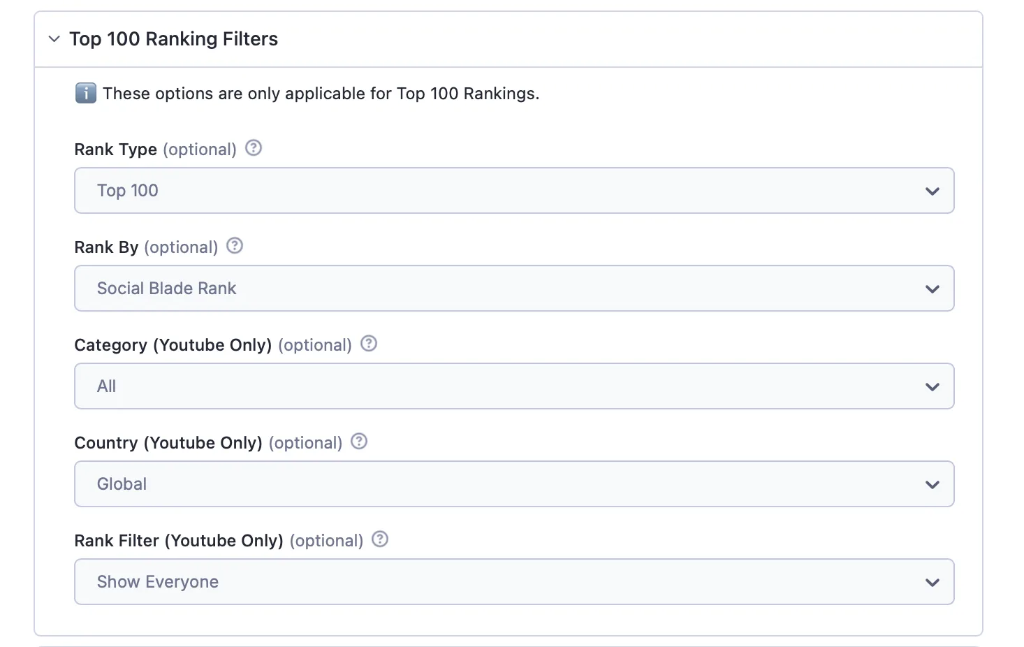 Scraper Sample Ranking Filter Input