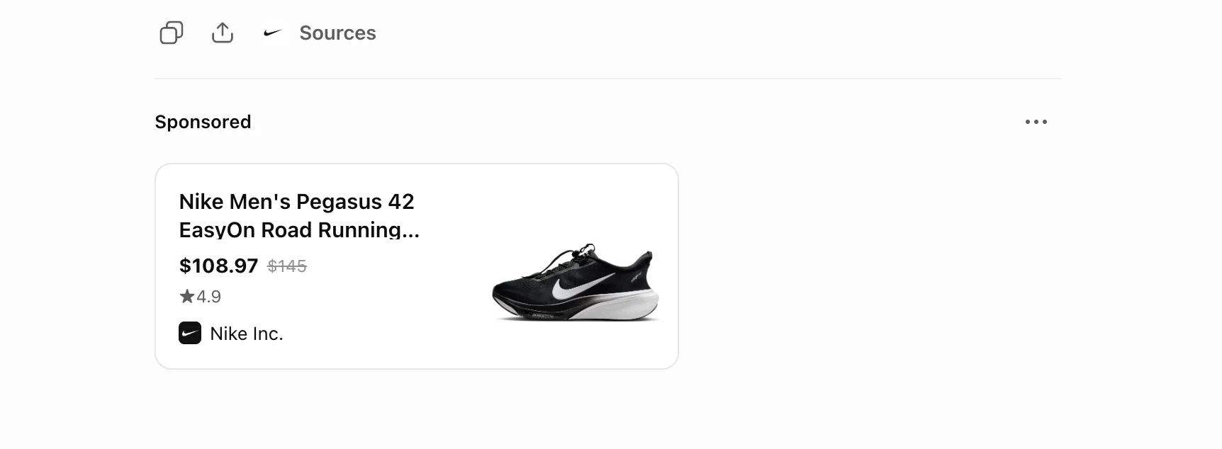 A sponsored Nike ad under a ChatGPT answer