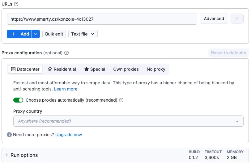 Smarty.cz Product Scraper input