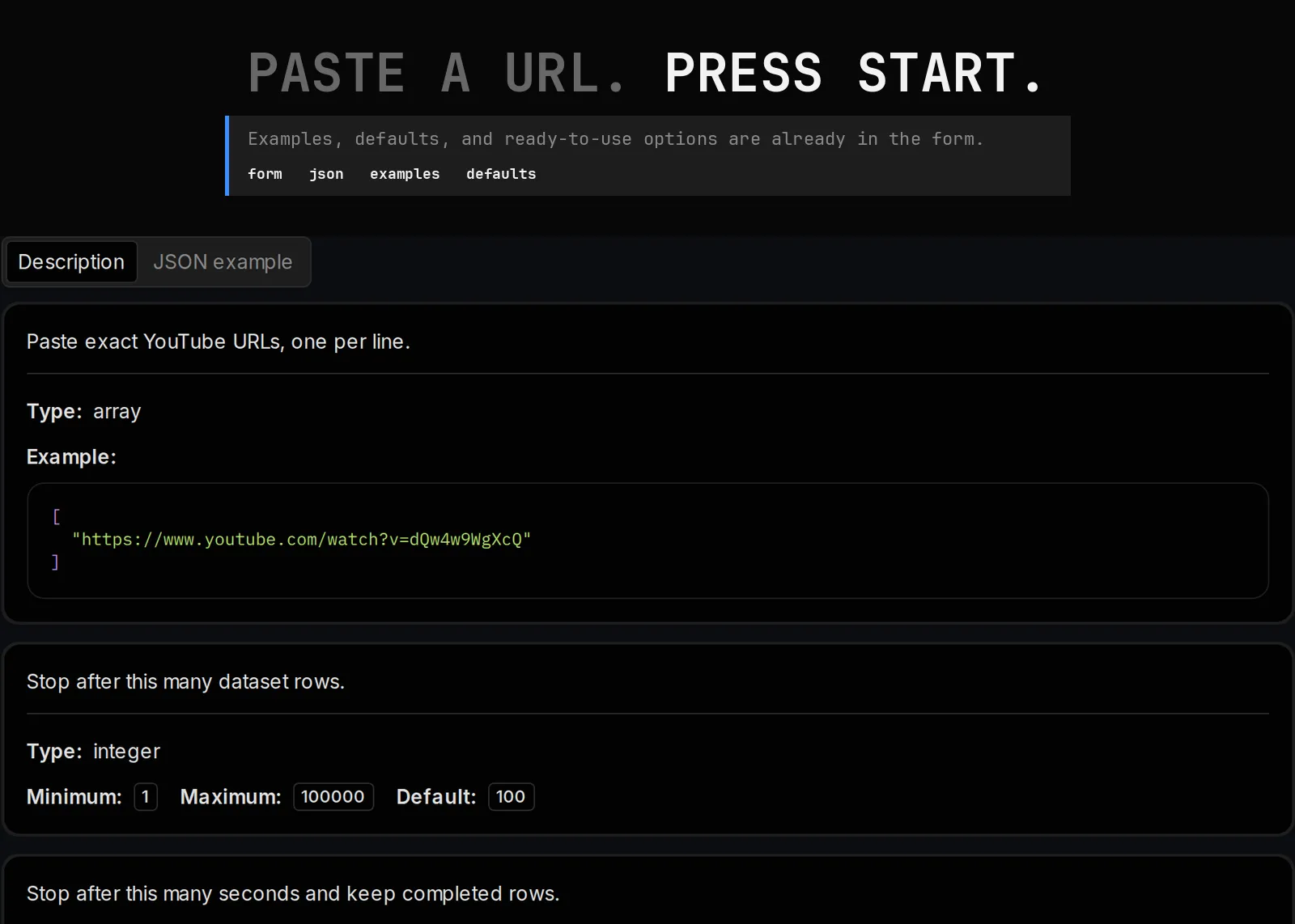YouTube Transcript Scraper source page and returned record