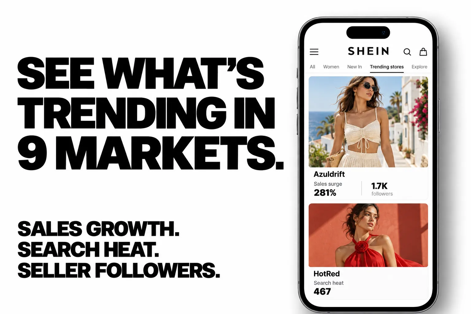 See what’s trending in 9 markets. Sales growth. Search heat. Seller followers.