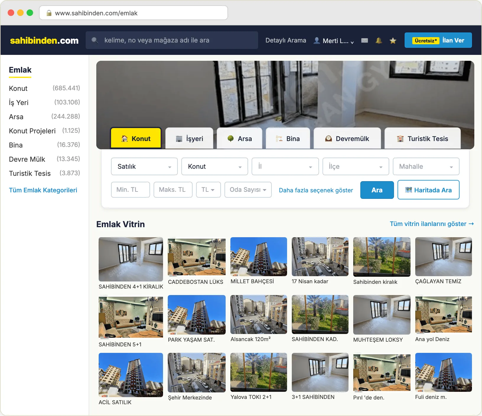 sahibinden.com real estate — this actor scrapes the full emlak catalogue
