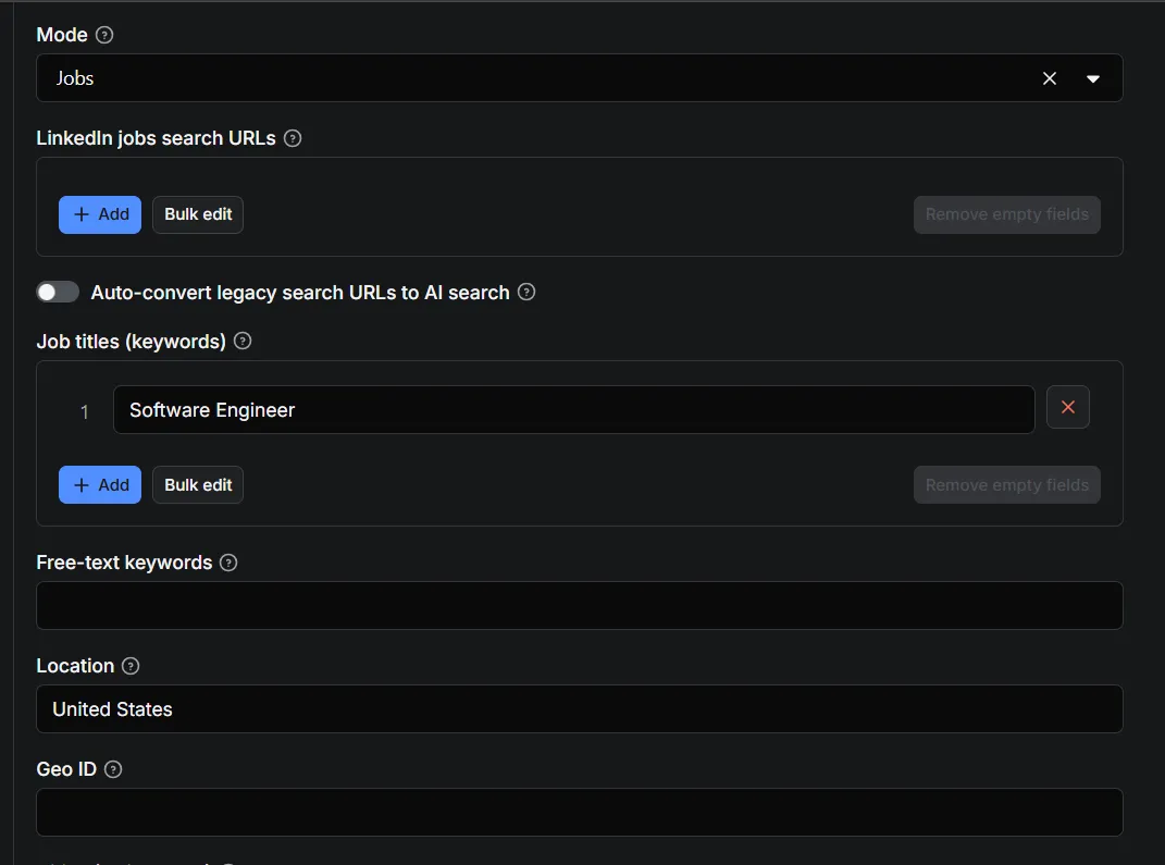 Screenshot: search results