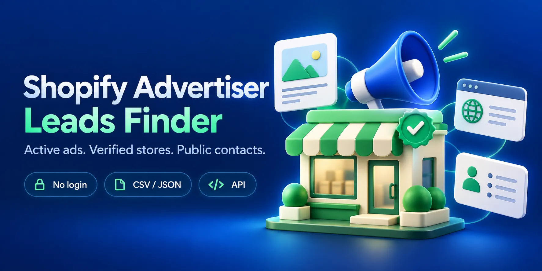Shopify Advertiser Leads Finder — active ads, verified stores and public contacts