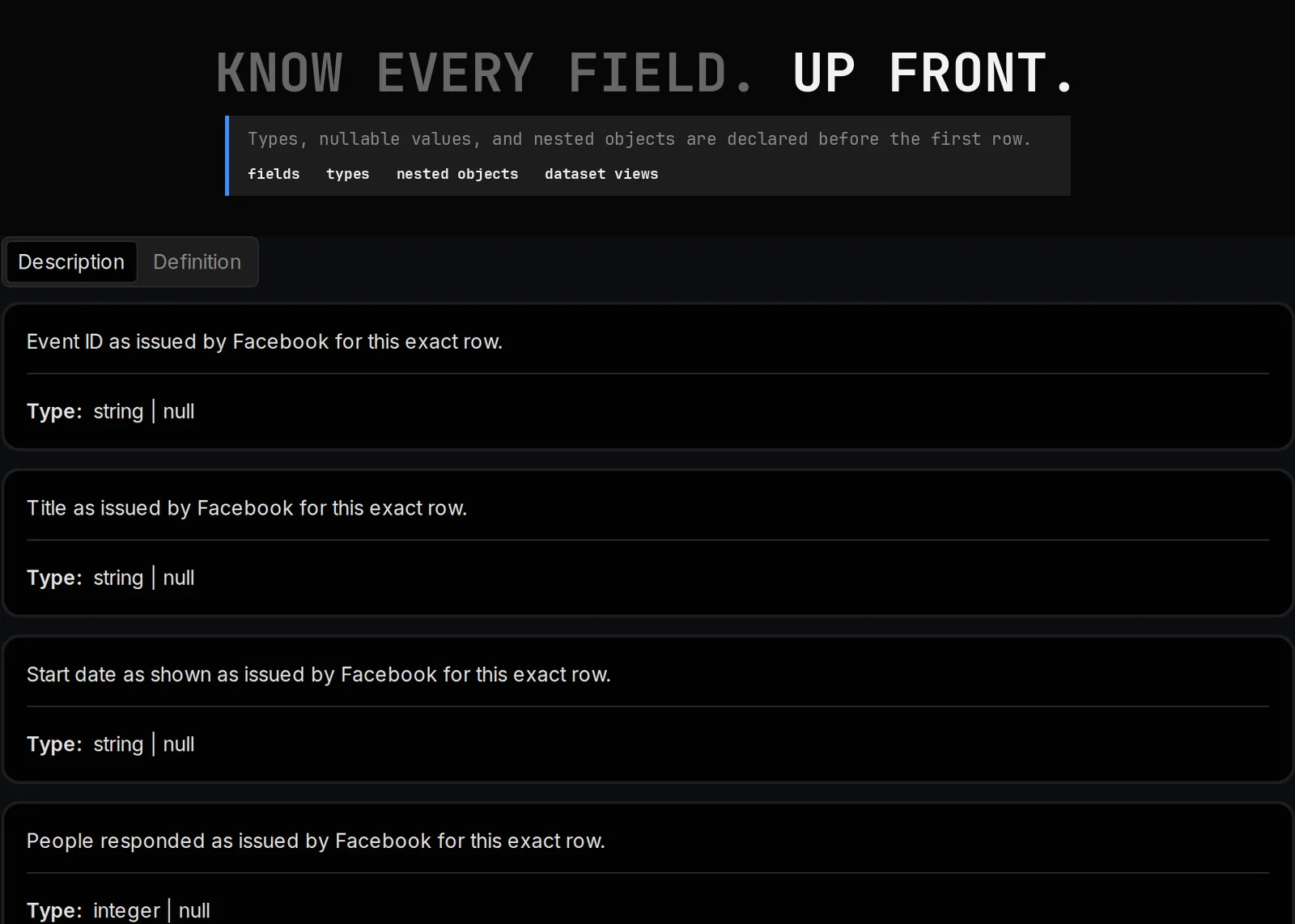 Facebook Event Scraper declared output schema