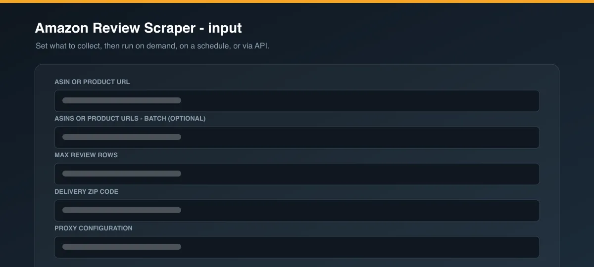 Amazon Review Scraper input options