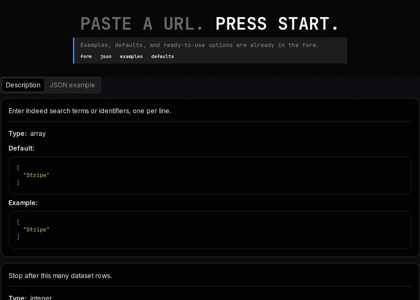 Indeed Review Scraper published input controls