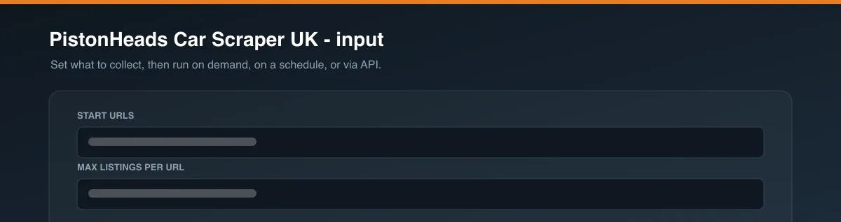 PistonHeads Car Scraper UK input options