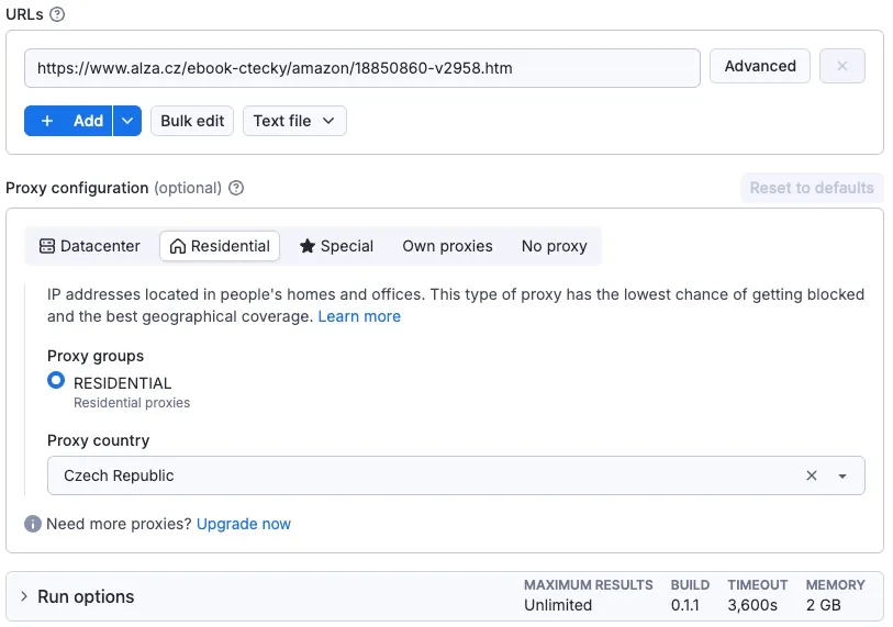 Alza.cz Product Scraper input