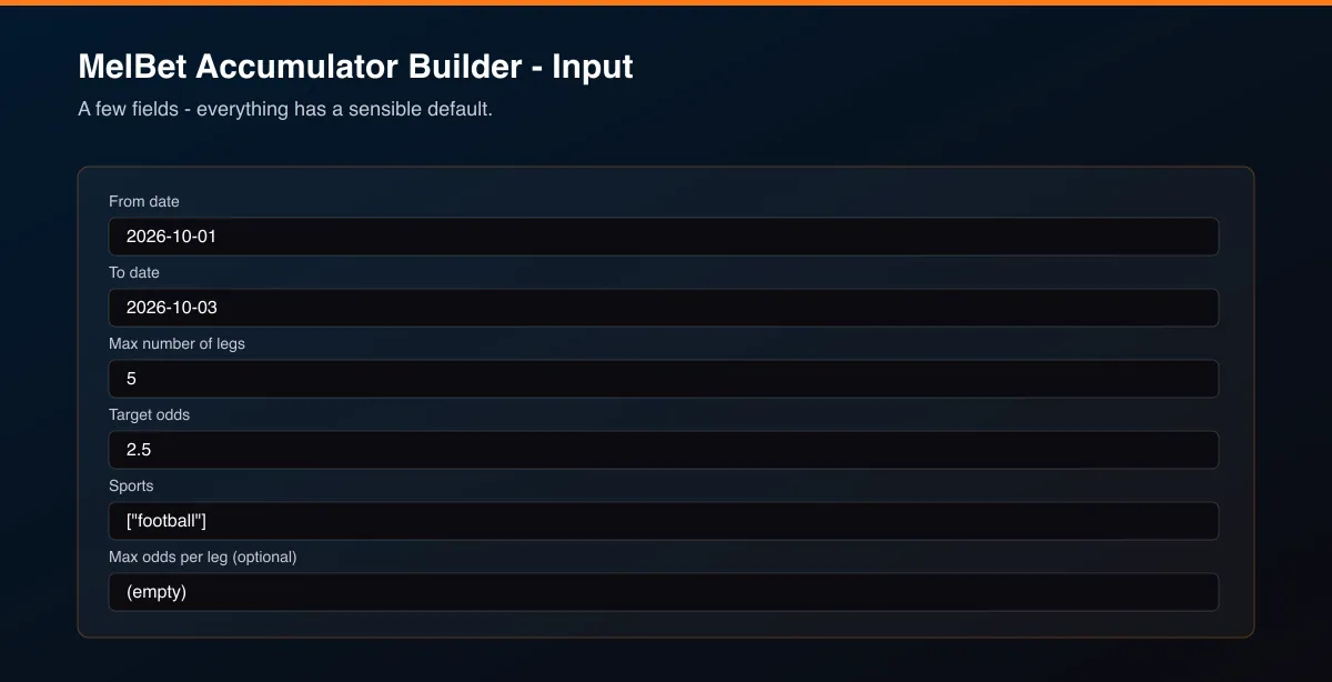 MelBet Accumulator Builder input options