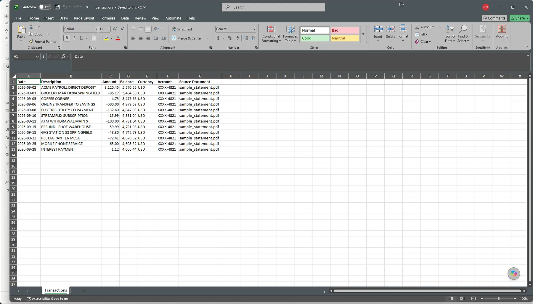 Converted XLSX opened in Excel