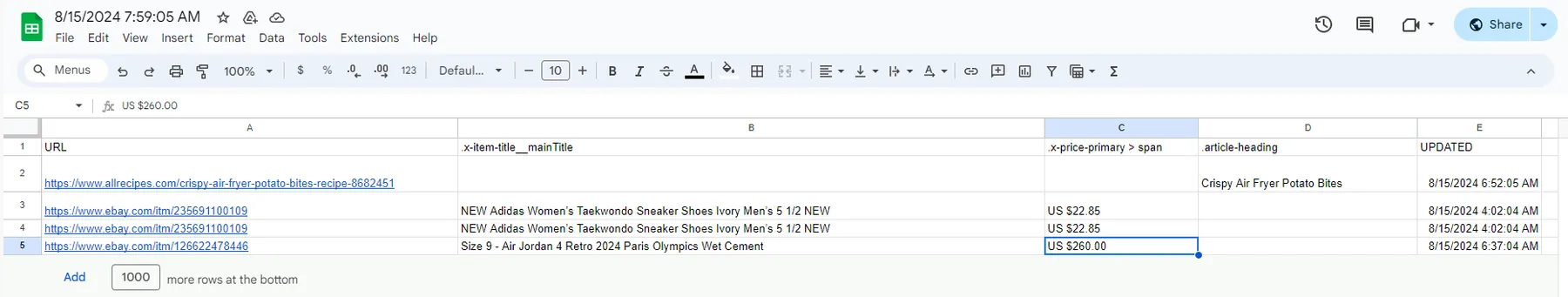 example google sheet file