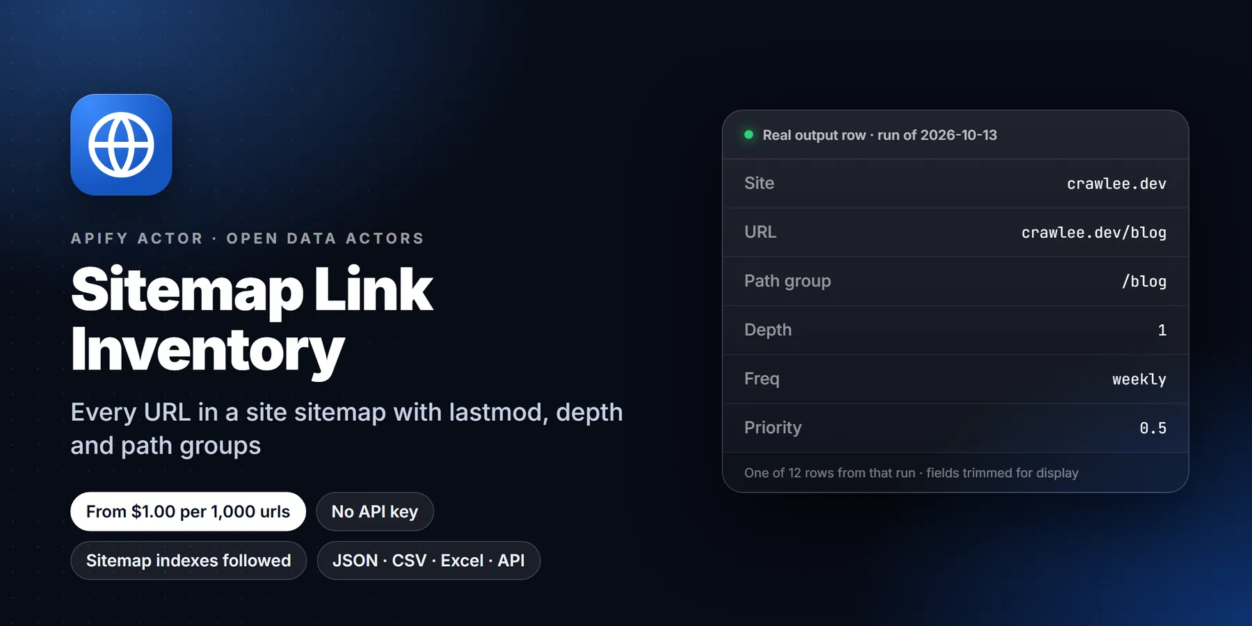 Sitemap Extractor & Broken Link Checker: features, price and a real output row