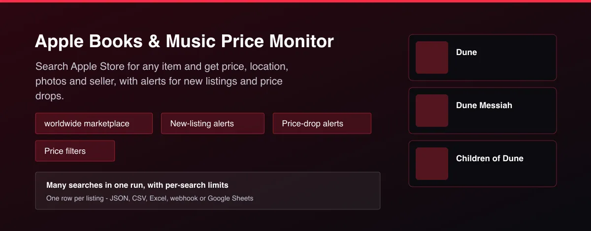 Apple Books & Music Price Monitor - marketplace listings with price, location and new-listing alerts